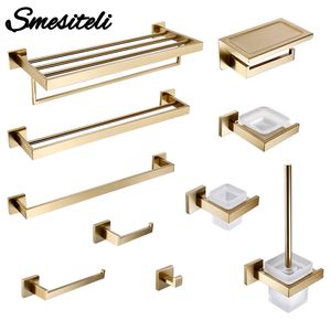 Handdoekrekken zwarte badkamer hardware goud wc accessoires toiletpapier houder muur haak balk hanger rek roestvrijstalen organisator 220919