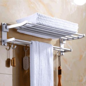 Porte-serviettes pliable mural espace aluminium serviette rangement cintre étagère support support avec 5 pièces crochets pour la maison el salle de bain 230927