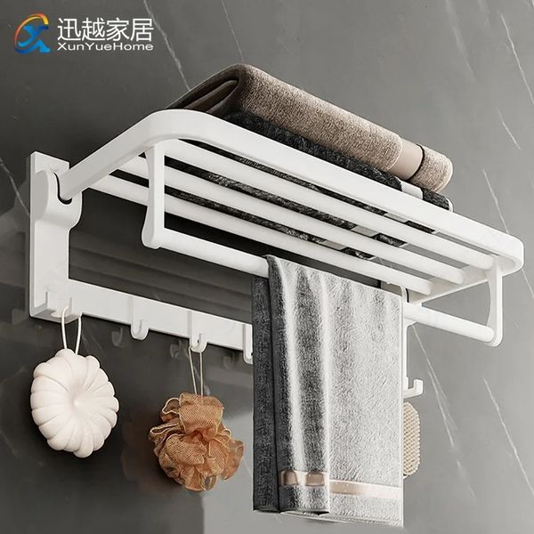 Toalleros Soporte Gancho plegable Percha Pared de aluminio blanco 40-60 CM Perchero para ropa Barra de ducha Riel Baño Inodoro Almacenamiento Estante para baño 240318