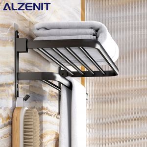 Porte-serviettes noir mat sans support de perçage support mobile avec crochet étagère murale en aluminium douche cintre rail accessoires de salle de bain 230809