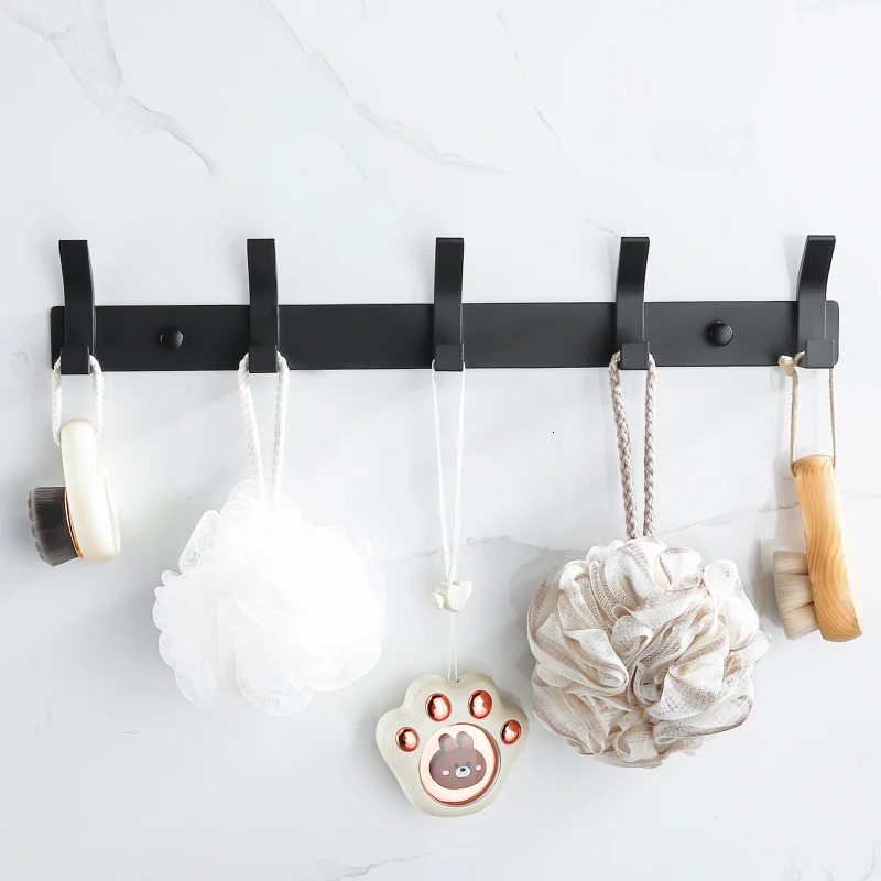 Towel Racks Modern 3/4/5/6 Rows Wall Hanging Hooks Key Holder Wall Door Clothes Hanger Rack Black Bathroom Organizer Towel Hooks 231124