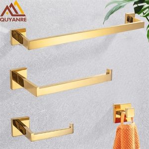 Handdoekrekken Gepolijste Gouden badkamer hardware set roestvrijstalen gewaad haak balk toiletrol papier houder ring accessoires 220924