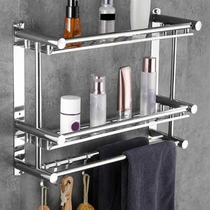 Porte-serviettes pratique à 2 niveaux, étagère de salle de bain en acier inoxydable, accessoires de toilette, shampoing, 231h