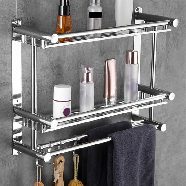 Toalleros Práctico Estante de baño de 2 capas Estante de acero inoxidable Champú Inodoro Baño Accesorios 260J