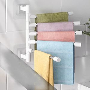 Porte-serviettes Barre rotative sans poinçon Porte-serviettes suspendu Salle de bain Mur Fournitures de rangement pour la maison
