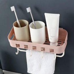 Porte-serviettes mural sans poinçon, étagère suspendue, support de douche à Double couche avec crochet à chevilles, adhésif fort pour salle de bains et cuisine