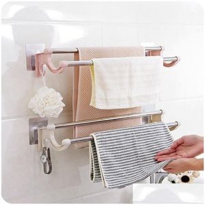 Porte-serviettes en acier inoxydable double couche salle de bain serviette de rangement support tige accessoires suspendus en gros aspiration goutte livraison maison Gard Otmuq