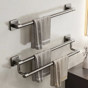 Towel Racks Towel Holder Self-adhesive Double Layer Bathroom Towel Rack No Drilling Towel Bar Kitchen Storage Rack Bathroom Organizer 231007