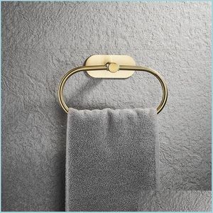 Porte-serviettes Porte-serviettes X7Ab Ensemble de quincaillerie de bain doré fixé au mur Crochet de perçage pour ongles Anneau de suspension Porte-papier hygiénique Goutte anti-poussière D Dhwbp