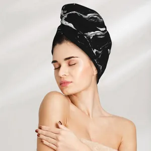 Toalla Rápida Marble Dry Arte Microfibra Negra Anti Frizz Hair Quick para Girls Beach Shower Cap