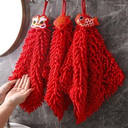 Serviette rouge Chenille essuie-mains cuisine salle de bain boule avec boucles suspendues séchage rapide doux absorbant microfibre