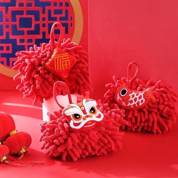 Toalla chenille rojo mano suave estilo chino seco rápido absorbente de dibujos animados para toallería para el hogar de ornamentos