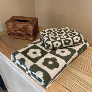 Handdoek retro geruite bloemen katoen huishoudelijk garen-geverfde absorberende gezicht volwassen badkamer handdoeken 70 140 cm
