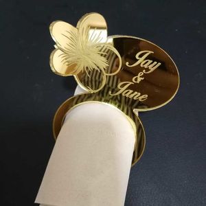 Serviette Anneaux 50 pcs Personnalisé Table Acrylique Bois Serviette Anneau Personnalisé Fleur De Mariage avec Noms Décor Fournitures 230627