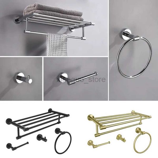 Anillos de toalla negro mate/cromo/oro cepillado accesorios de baño soporte de papel tisú gancho para bata toallero anillo de toalla 240321