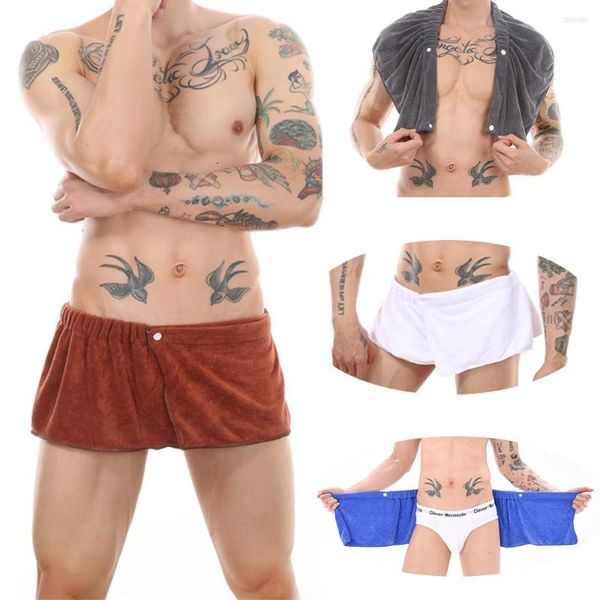 Serviette Sexy bas de sommeil pyjamas en microfibre hommes vêtements de nuit pantalons courts côté fendu peignoir Culottes doux épais Homewear