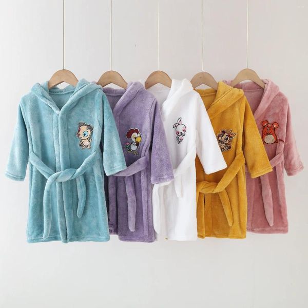 Serviette douce enfants flanelle peignoir bébé filles garçon dessin animé à capuche pyjamas enfants robe de bain chemise de nuit adolescent enfant en bas âge vêtements 2-12 ans