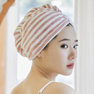 Serviette rayée épaissie microfibre dame cheveux serviettes femmes tête enveloppement séchage casquette salle de bain super absorbant séchage rapide chapeau turban maison