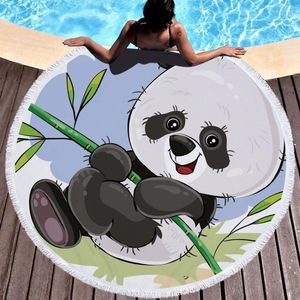 Serviette d'été cercle d'épais microfibre rond de plage de plage de douche serviettes dessin animé panda imprimé bohème mignon serpiette de plage ronde