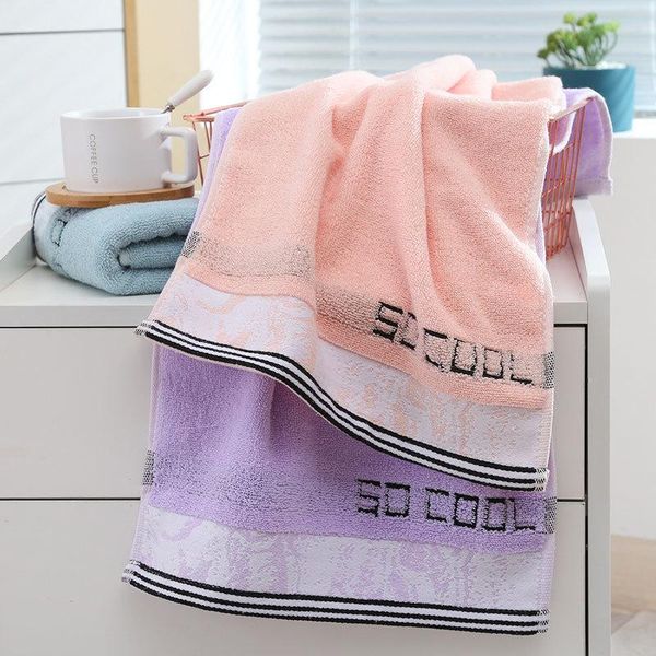 Serviette T278 ''So Cool'' Lettre Petit Cadeau Bleu Lilas Lavande Violet Clair Rose Coton Couple Stripe Face