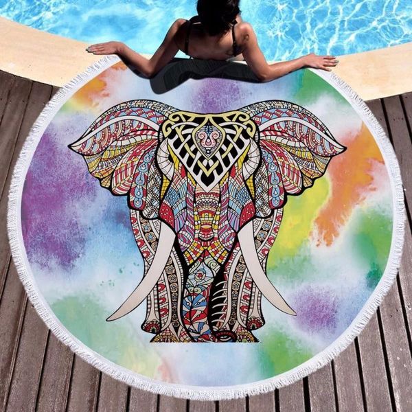 Serviette Tassels Beach Mat Elephant Imprimé Cover de football Picnic Bath Bikini Cover-up