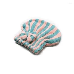 Handdoek dikke koraal fleece hoofdomwikkel douchekappen met roze en groen gestreepte patroon voor vrouw badkamerproducten snel drogen absorberend