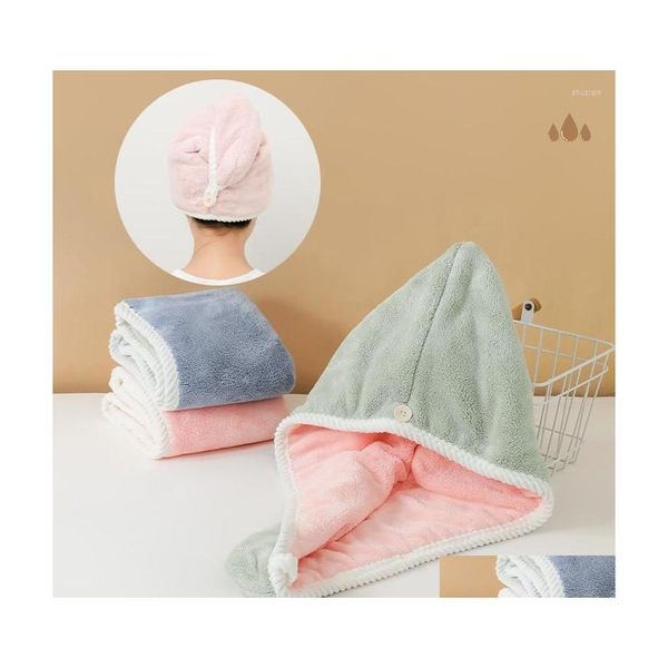 Serviette Épaissie Double Couche Coral Fleece Magic Hair Dry Cap Pour Femmes Filles Salle De Bains Chapeaux De Bain Séchage Rapide Doux Lady Turban Drop D Dh4Le