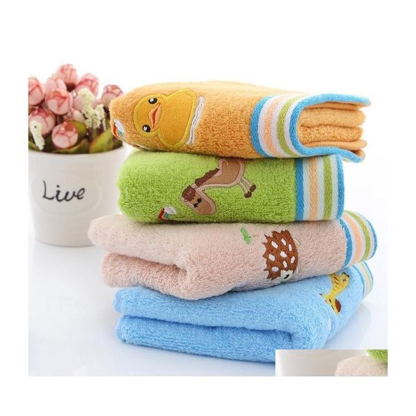 Serviette de serviette 4pcs / lot enfant bébé pur coton dessins animés doux forte absorption d'eau non-perte lavage ménage nourrissons soins fournitures de bain Dhfbn