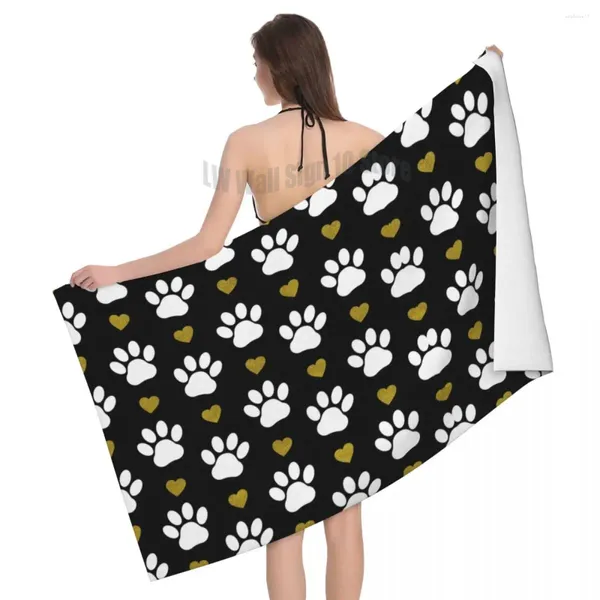 Serviette de bain en microfibre, motif tendance, pattes de chien blanches, cœur doré, douche, sport, Yoga