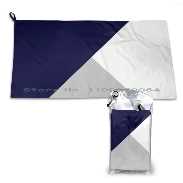 Serviette tricolore bleu marine bleu gris et blanc sèche rapide sport sport bain portable gris géométrique moderne