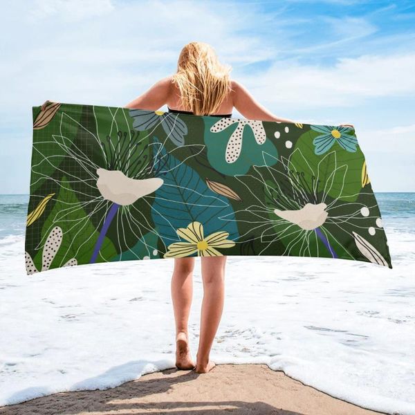 Serviette Tropical Plante Fleur Bain Microfibre Voyage Serviettes De Plage Doux À Séchage Rapide Pour Adultes Tapis De Yoga