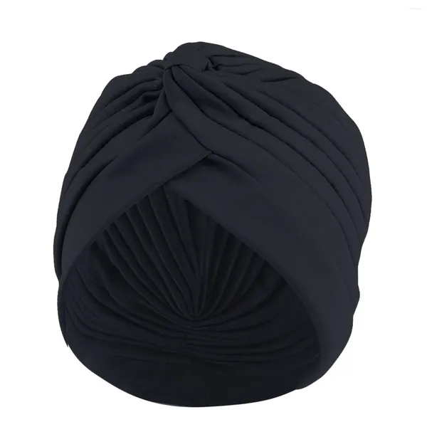 Gorros de turbante torcidos para mujer, Hijab musulmán con nudo, sombrero brillante, gorro de noche para dormir, pañuelo informal de Color sólido, envoltura para la cabeza elástica