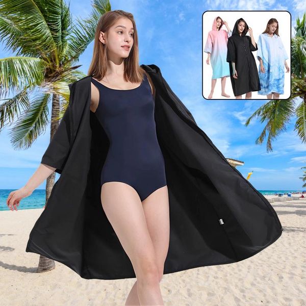 Serviette unisexe Surf Poncho Robe Microfibre avec fermeture à glissière à capuche à séchage rapide Couverture de plage Bain Swim