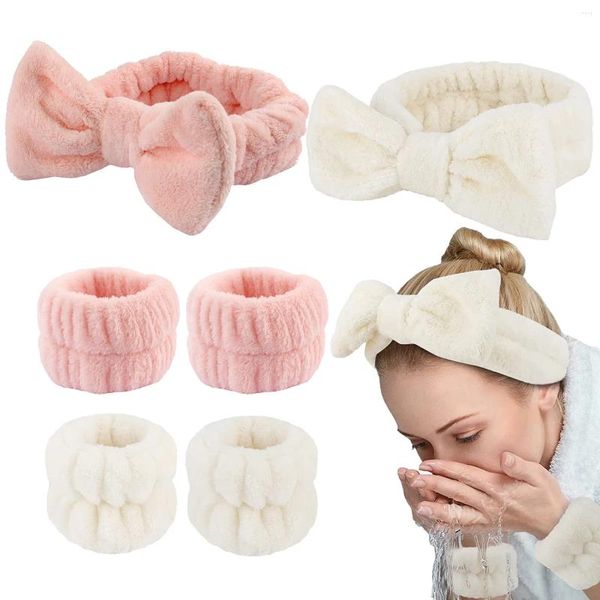 Diademas para lavar la cara con toalla para mujer, muñequeras para Spa, bandas para el cabello de lana Coral, brazaletes, pulseras absorbentes impermeables, conjunto de accesorios Winte