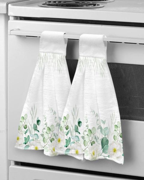 Toalla acuarela planta hoja de eucalipto flor mano suministros de baño paños absorbentes paño colgante accesorios de cocina