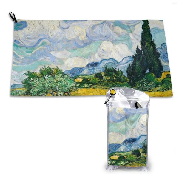 Serviette champ de blé avec cyprès, séchage rapide, salle de sport, bain de sport, papier peint Portable avec figurines Ram et Rem