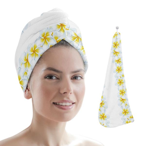 Toalla de microfibra de baño de secado rápido con flor de plumeria blanca para adultos, gorro de cuidado absorbente para niños