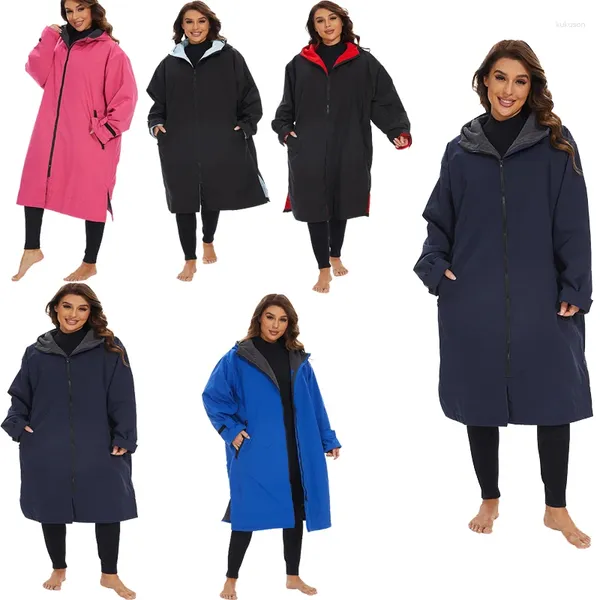 Toalla de invierno impermeable para Surf, bata cambiante para adultos, abrigo de cambio de playa, cortavientos, chaqueta con forro polar Unisex, Poncho, capa impermeable