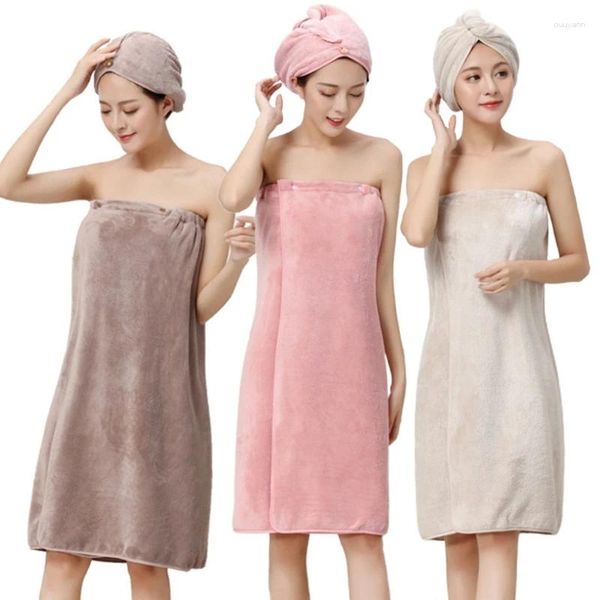 Serviette de bain en corail pour femmes, avec fermeture à bouton réglable, peignoir en microfibre, robe de couverture, couleur unie