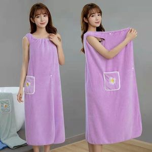 Serviette de bain pour femmes, robe portefeuille en coton absorbant pour adultes, cheveux secs, plage, longue salle de bain, lavable