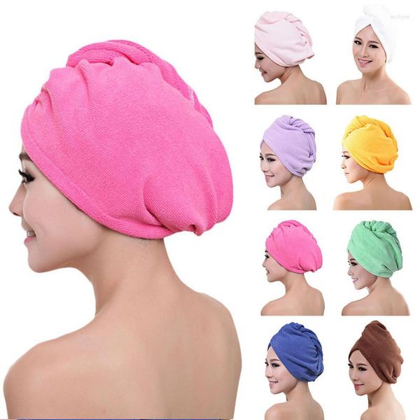 Serviette Wrap Outils de bain Cheveux secs Séchage rapide Turban Head Hat Bun Cap Microfiber Bath Soft