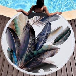 Handdoek XC USHIO Fashion Feather Round Beach met kwast 450 g microfiber 150 cm zwembad Tapestry yoga -deken tapijt