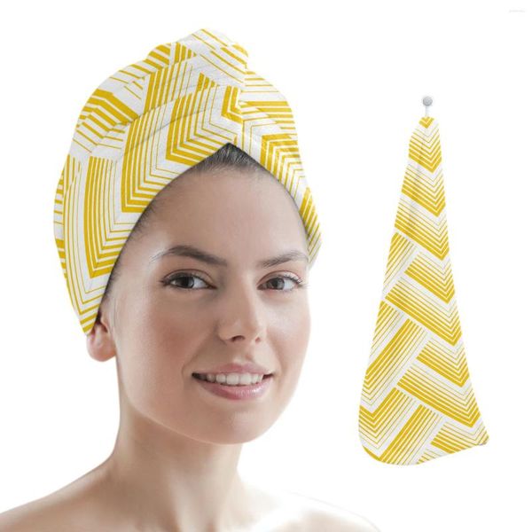 Serviette Lignes jaunes ondes géométriques Microfibre Hair Dry Hair Cape Capuche Absorbant la tête Baignade Outils