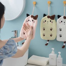 Serviettes Cartoon chaton serviettes à main suspendues en velours corallien absorbant main serviette à main réutilisable broderie de la cuisine de salle de bain serviettes microfibreux