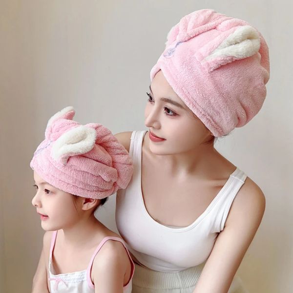 Serviettes à cheveux sèches Capeur polyester nylon Coralle Arderse absorbant oreilles de lapin Cass des cheveux secs serviettes de douche épaissi des enfants et des adultes