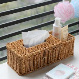 Handdoeken Napkin Cover Rattan Ricker Storage Case Verwijderbare Tissue Box Desk Handweven papieren handdoekhouder gezicht weefsel dispenser mandje