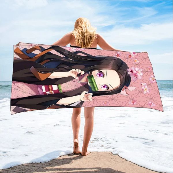 Serviettes nouvelles serviettes de bain Demon Slayer Nezuko Kamado Printing Anime Decor Home Textile Cought Summer Beach Towel Toalhas de Banho