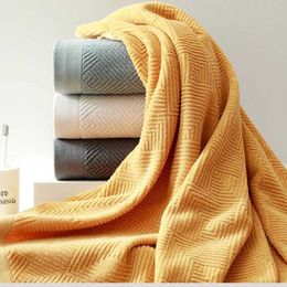 Serviettes robes 3pcs / emballage de serviette de bain de bain en coton à longueur longue ensemble serviette de bain à séchage doux solide serviette de plage jaune gris beige