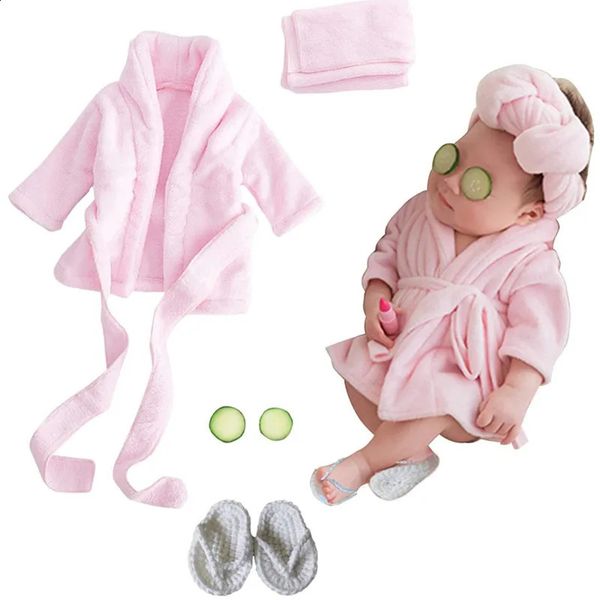 Serviettes Robes 5 pièces peignoirs de bain avec ceinture serviette tenue avec concombre Po accessoires pour bébés garçons filles nés bébé Po Shoot accessoires 231214