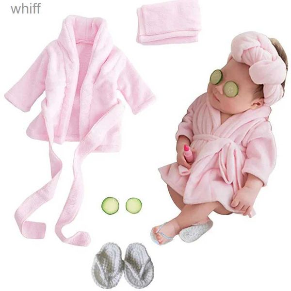 Serviettes Robes 5 pièces peignoirs de bain avec ceinture tenue de serviette avec accessoires de photo de concombre pour bébés garçons filles nouveau-né bébé accessoires de séance photo L231123